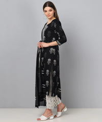 Women Black White Printed Kurta With Trousers Dupatta