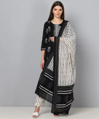 Women Black White Printed Kurta With Trousers Dupatta