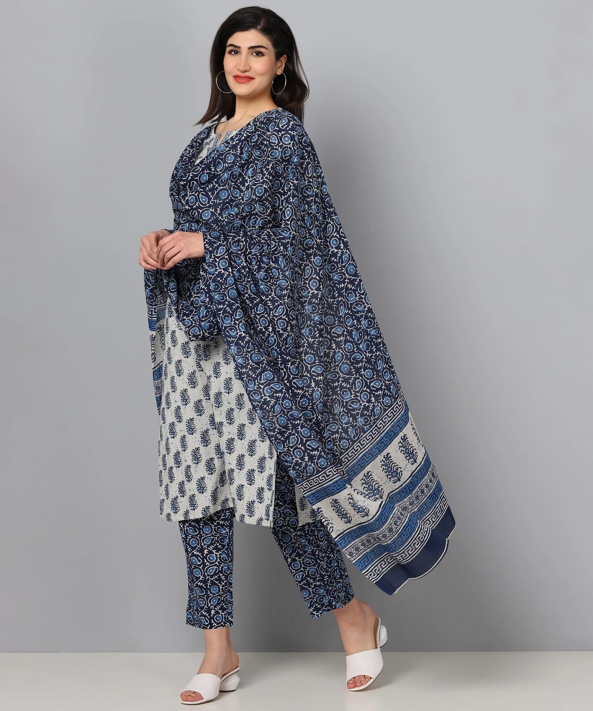 Blue Printed Kurta Palazzo Dupatta Set | Indian Kurtis Collection