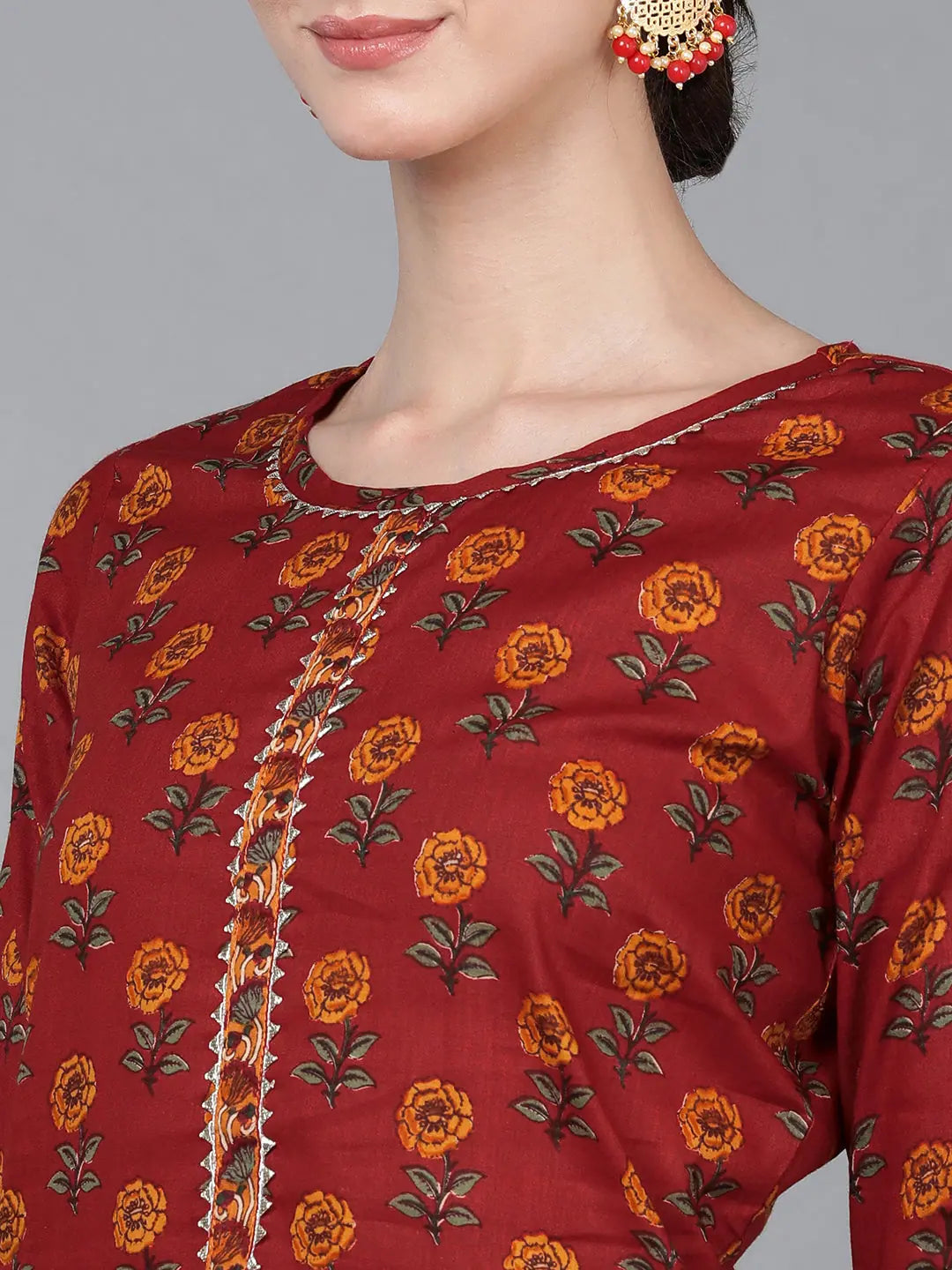 Red Floral Cotton Kurta Set with Dupatta | Indian Kurta Sets