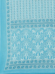 Women Blue White Printed Pure Cotton Kurta With Trousers