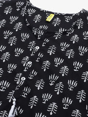 Women Cotton Black Ethnic Motifs Printed Straight Kurta Palazzo Dupatta Set