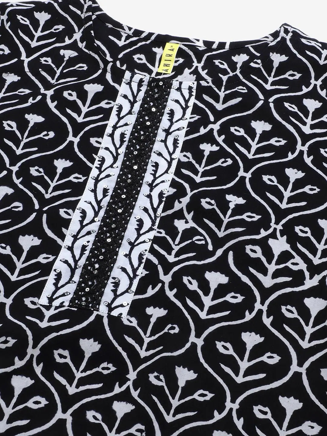 Black Ethnic Cotton Kurta Palazzo Pants Set With Dupatta