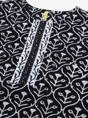 Women Cotton Black Ethnic Motifs Printed Straight Kurta Palazzo Dupatta Set 4