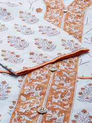 Women Cotton Blue Floral Printed Straight Kurta Pant Dupatta Set