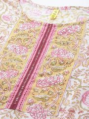 Women Cotton White Ethnic Motifs Printed Straight Kurta Pant Dupatta Set