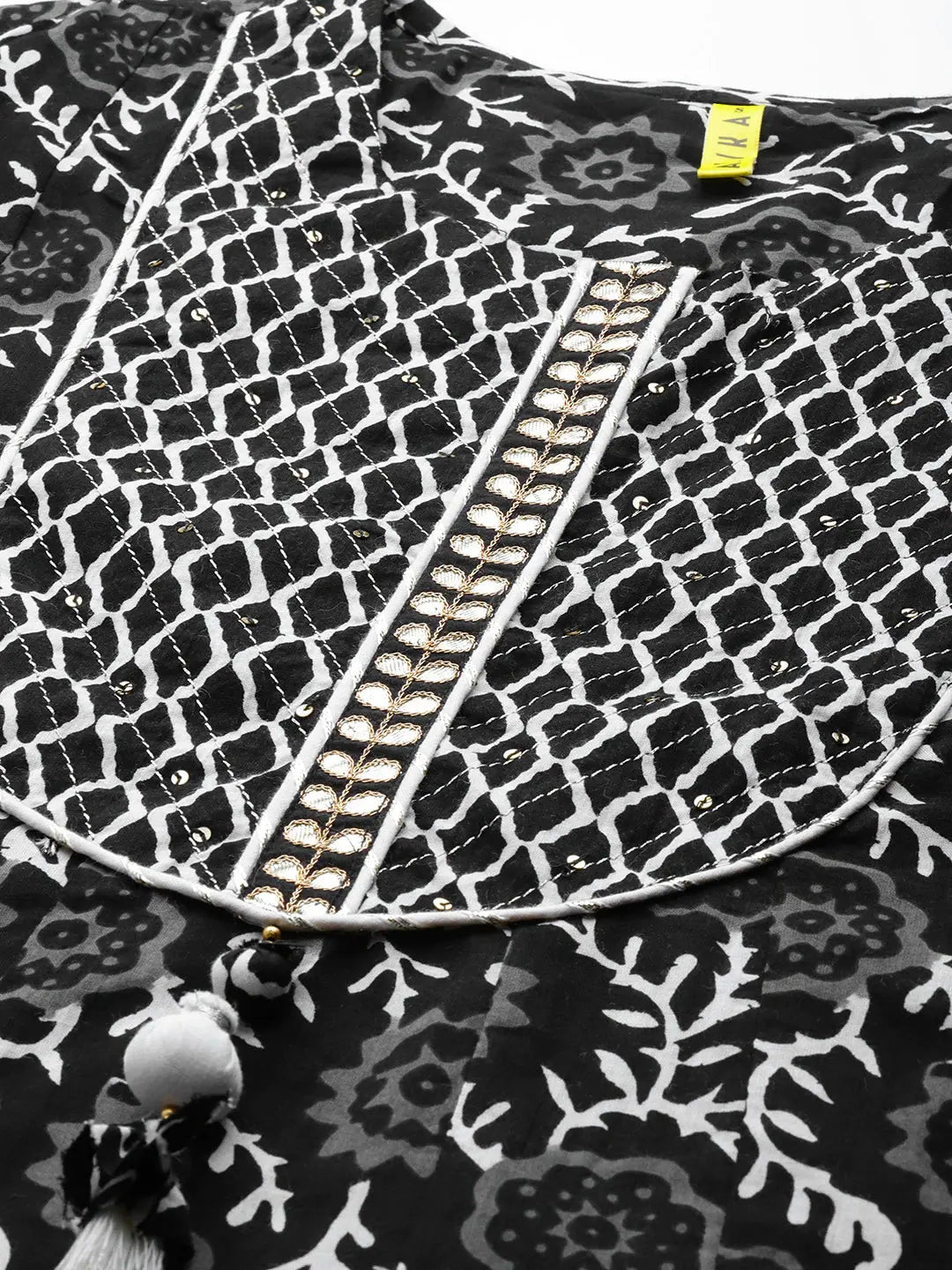 Black & White Printed Cotton Kurta Set with Dupatta For Women