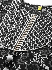Women Black White Printed Sequinned Pure Cotton Kurta With Trousers Dupatta