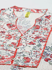 Women Off White Red Ethnic Motifs Printed Pure Cotton Kurta With Salwar Dupatta