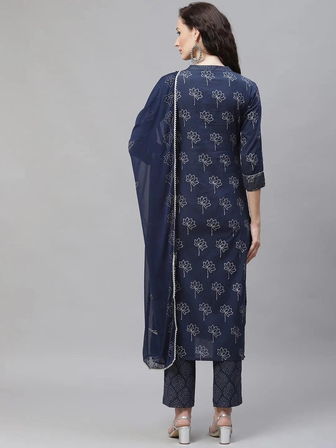 Grey & Gold Embroidered Kurta Palazzo Set for Women