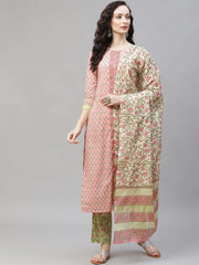Women Pink Ethnic Motifs Printed Regular Pure Cotton Kurta With Palazzos