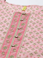 Women Pink Ethnic Motifs Printed Regular Pure Cotton Kurta With Palazzos
