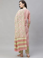 Women Pink Ethnic Motifs Printed Regular Pure Cotton Kurta With Palazzos