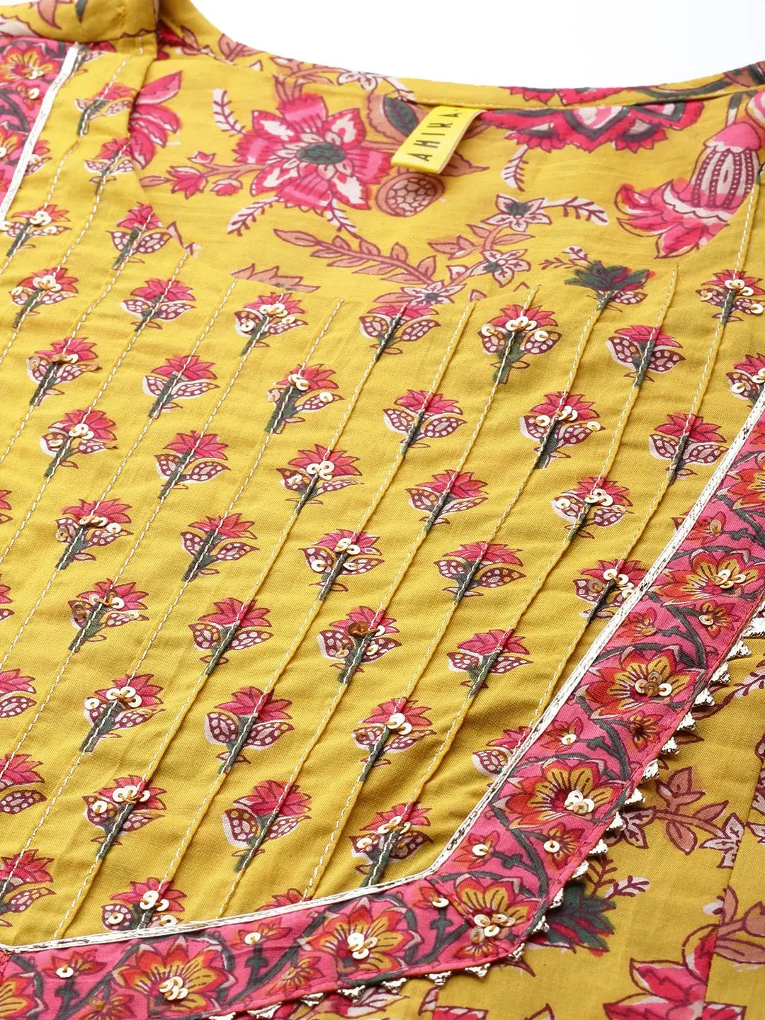 Yellow Floral Cotton Kurta Set - Women's Indian Kurta Sets Online