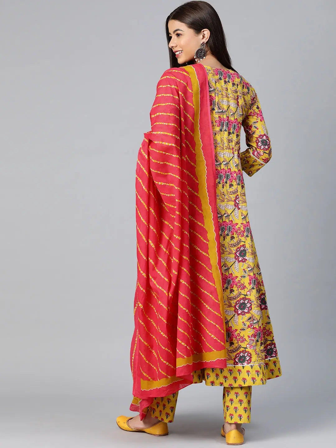 Yellow Floral Cotton Kurta Set - Women's Indian Kurta Sets Online