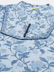 Women Blue Ethnic Motifs Print Pure Cotton Kurta With Trousers Dupatta
