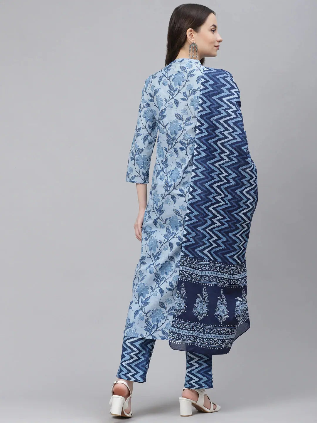 Classic Blue Cotton Kurta Set with Dupatta - Women's Indian Kurta Sets