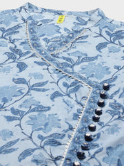 Women Blue Off White Ethnic Motifs Print Cotton Kurta With Trousers Dupatta