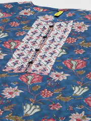 Women Blue White Ethnic Motifs Print Pure Cotton Kurta With Trousers Dupatta