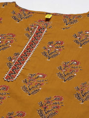 Women Olive Brown Rust Orange Printed Pure Cotton Kurta With Trousers Dupatta