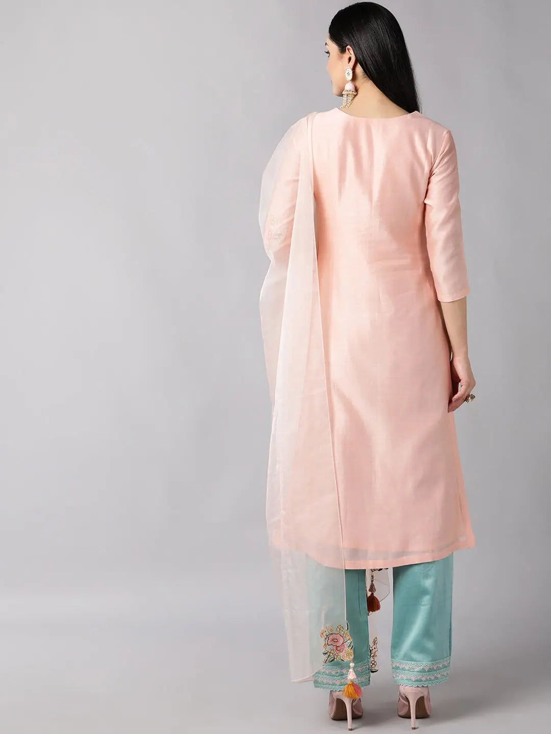 Premium Peach Embroidered Kurta Set With Dupatta | Designer Kurta Sets
