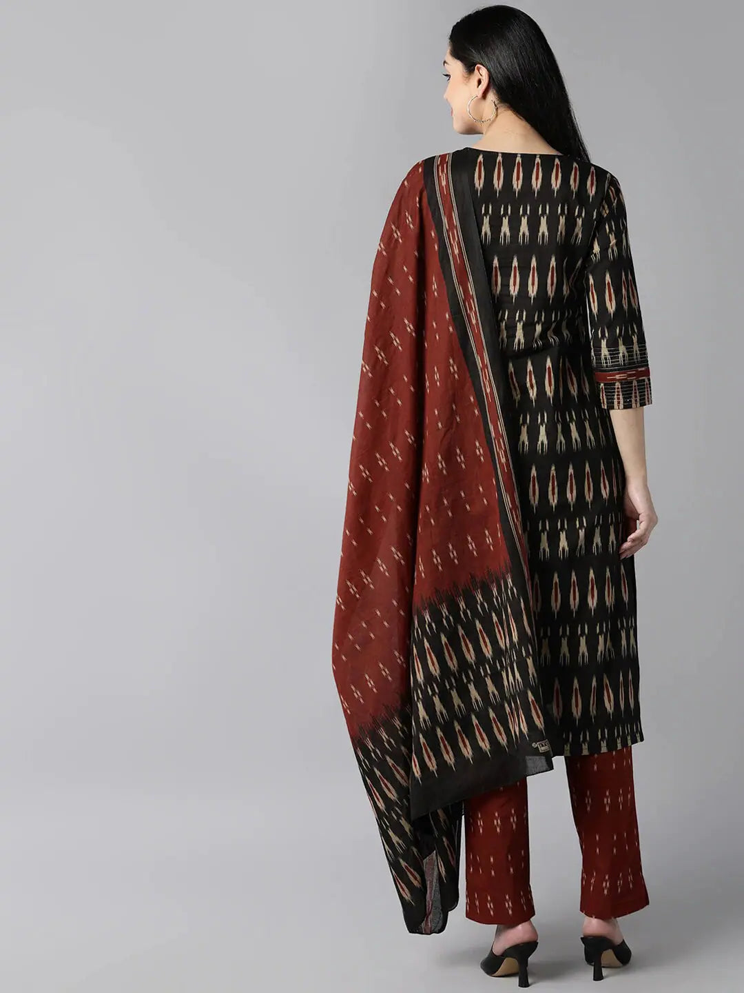 Black Ethnic Motifs Printed Cotton Kurta Set | Women's Kurtas