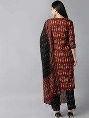 Women Red Ethnic Motifs Printed Regular Pure Cotton Kurta With Trousers