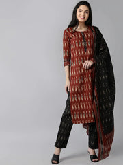 Women Red Ethnic Motifs Printed Regular Pure Cotton Kurta With Trousers