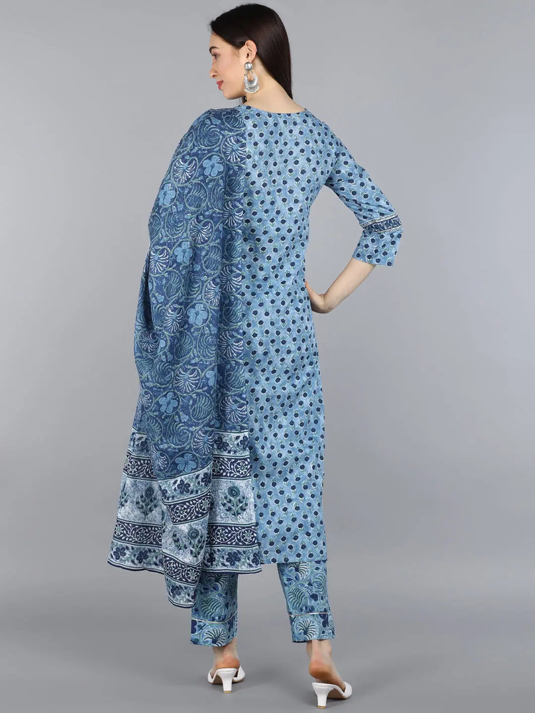 Blue Floral Cotton Kurta Set With Dupatta | Women's Kurta Sets