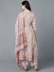 Women Cream Cotton Printed Kurta Palazzos With Dupatta