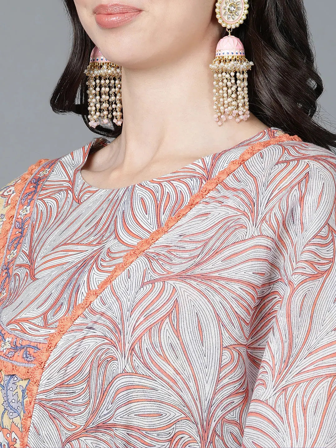 Cream Cotton Ethnic Kurta Palazzo Set With Dupatta | Ahika