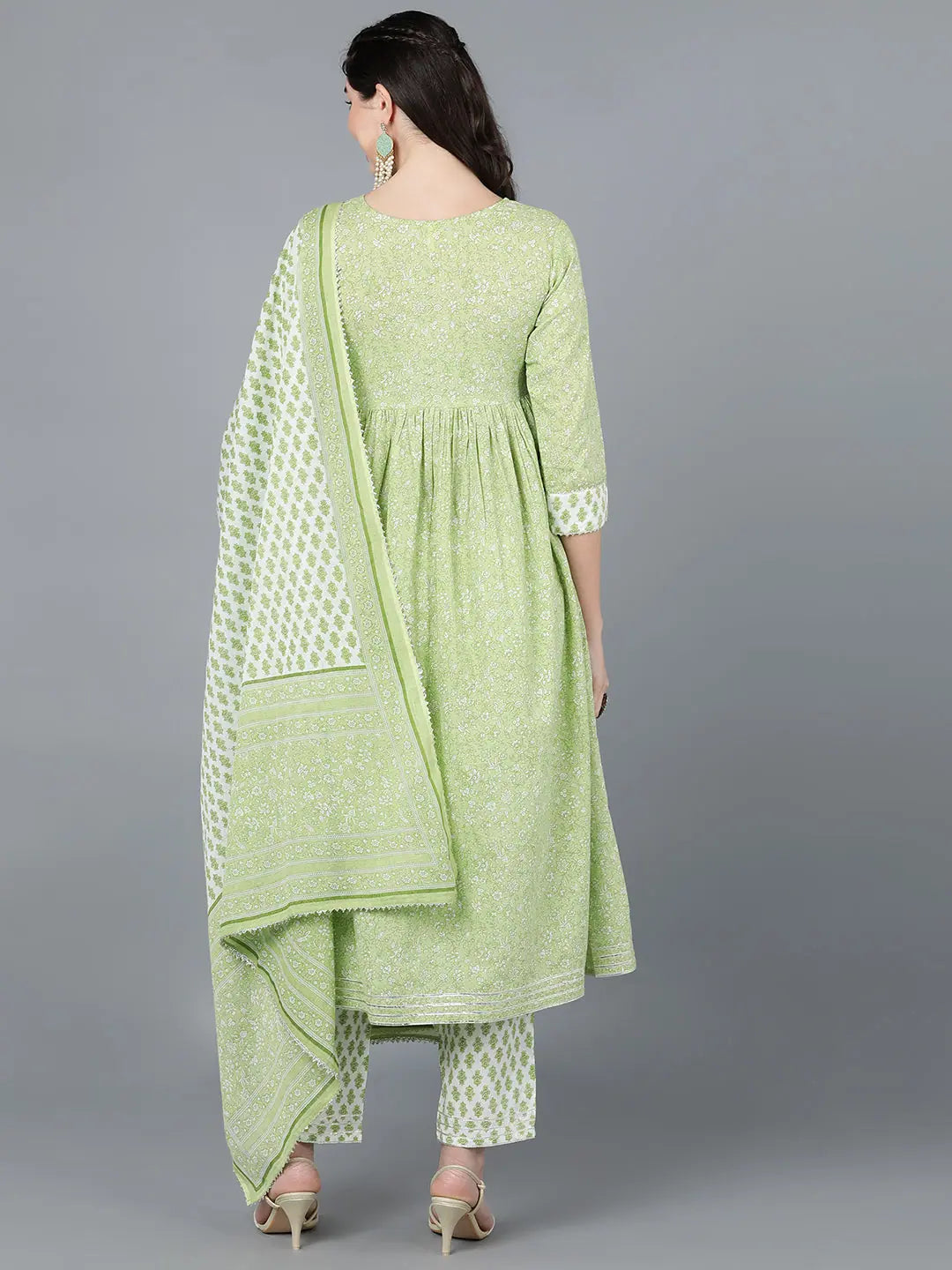 Green Floral Print Cotton Kurta Set for Women | Indian Kurta