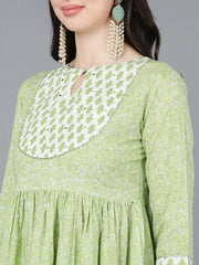 Women Green Pure Cotton Printed Kurta Trousers With Dupatta