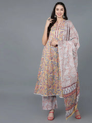 Women Yellow Pure Cotton Printed Kurta Palazzos With Dupatta