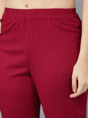 Women Maroon Pure Cotton Kurta Trousers With Dupatta