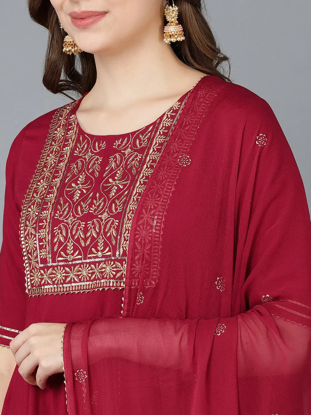Maroon Cotton Kurta Set With Dupatta | Women's Indian Kurta