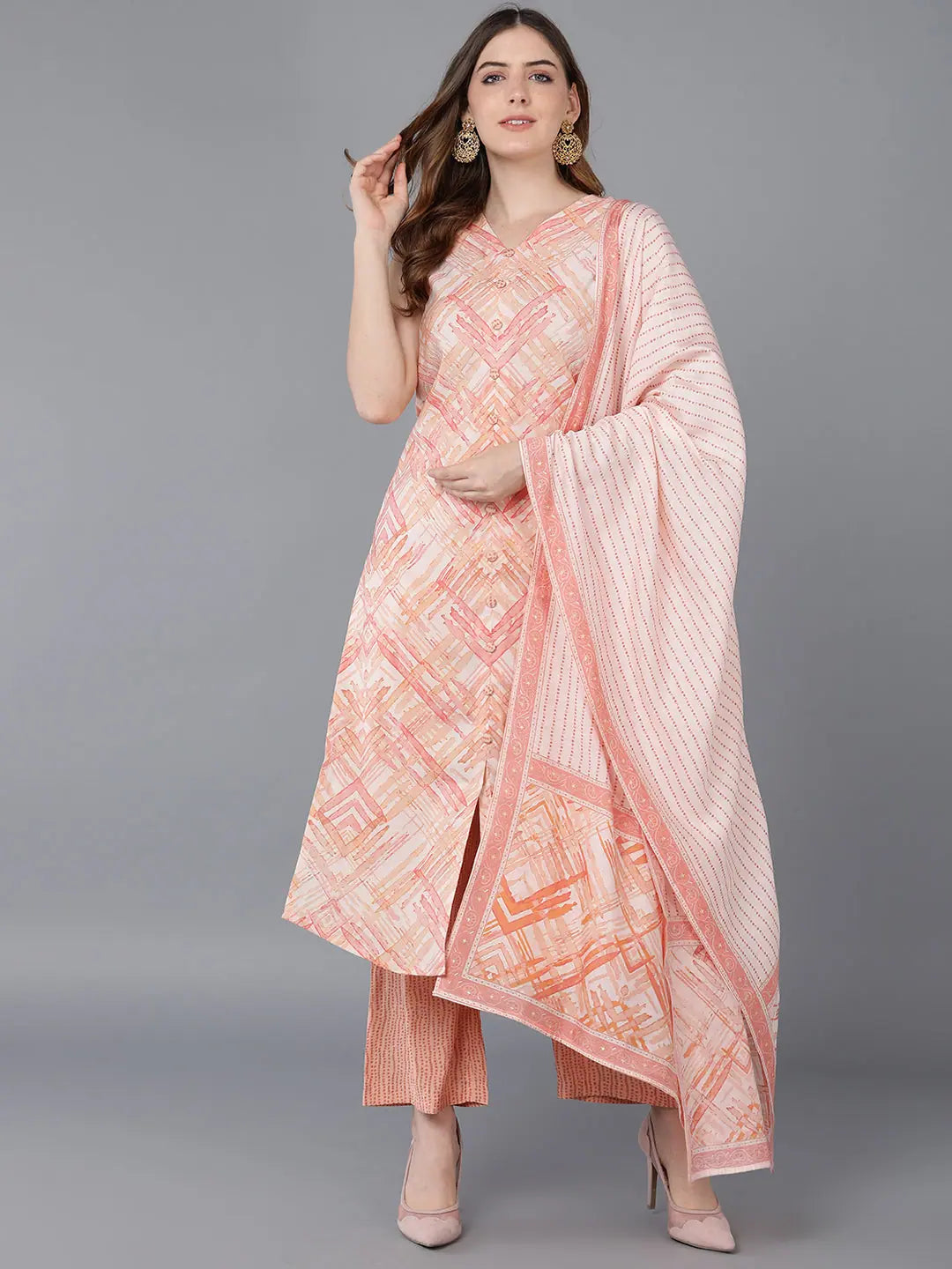 Peach Printed Women's Palazzo Pants Set - Viscose Fabric