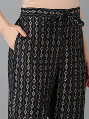 Women Black Silk Blend Printed Kurta Trousers With Dupatta