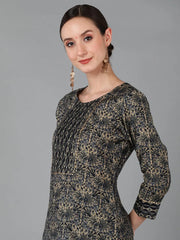 Women Black Silk Blend Printed Kurta Trousers With Dupatta