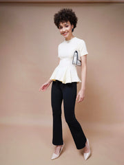 Women Cream Short Sleeves Peplum Top
