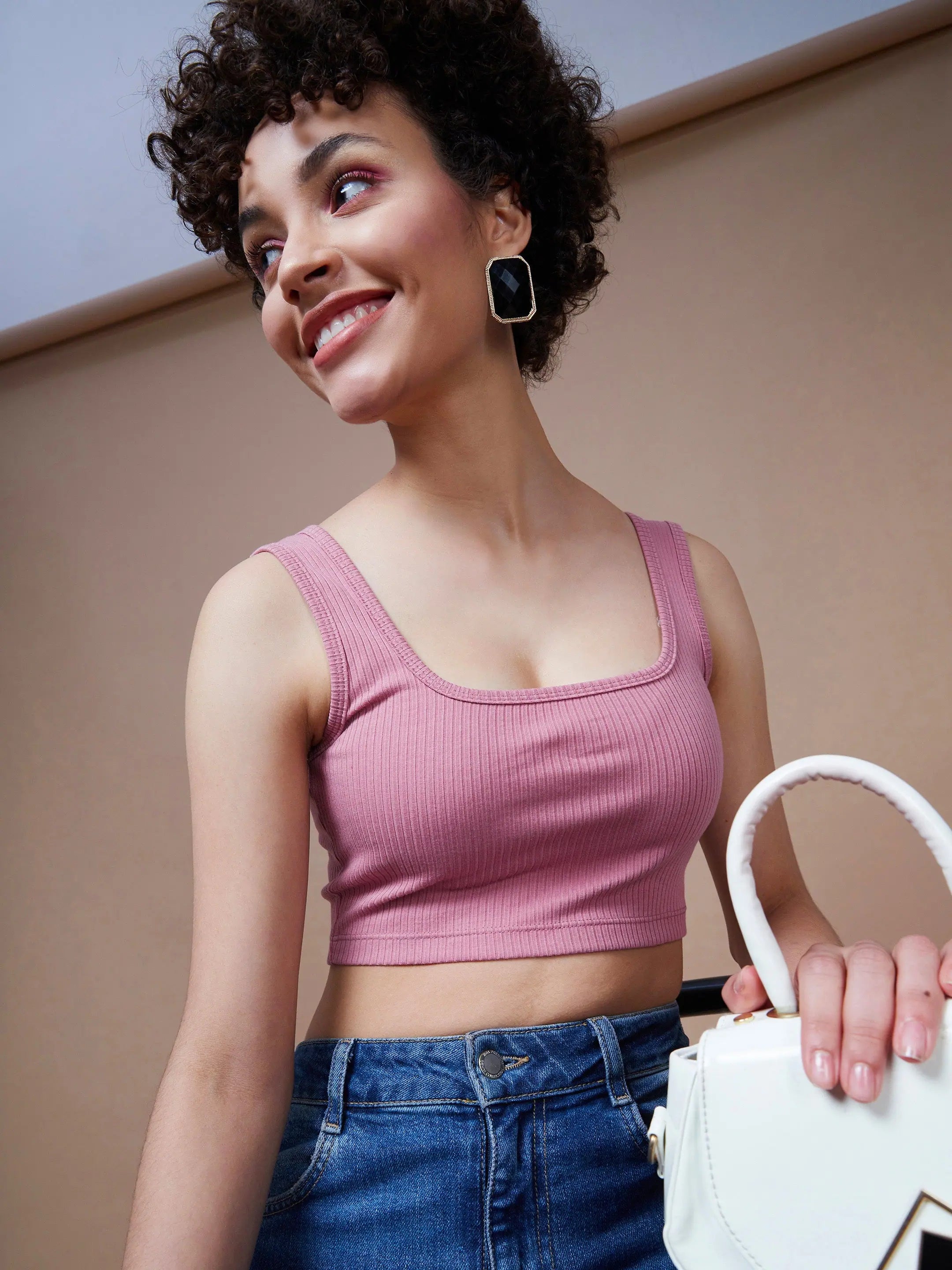 Pink Ribbed Cropped Tank Top | Women's Western Clothing