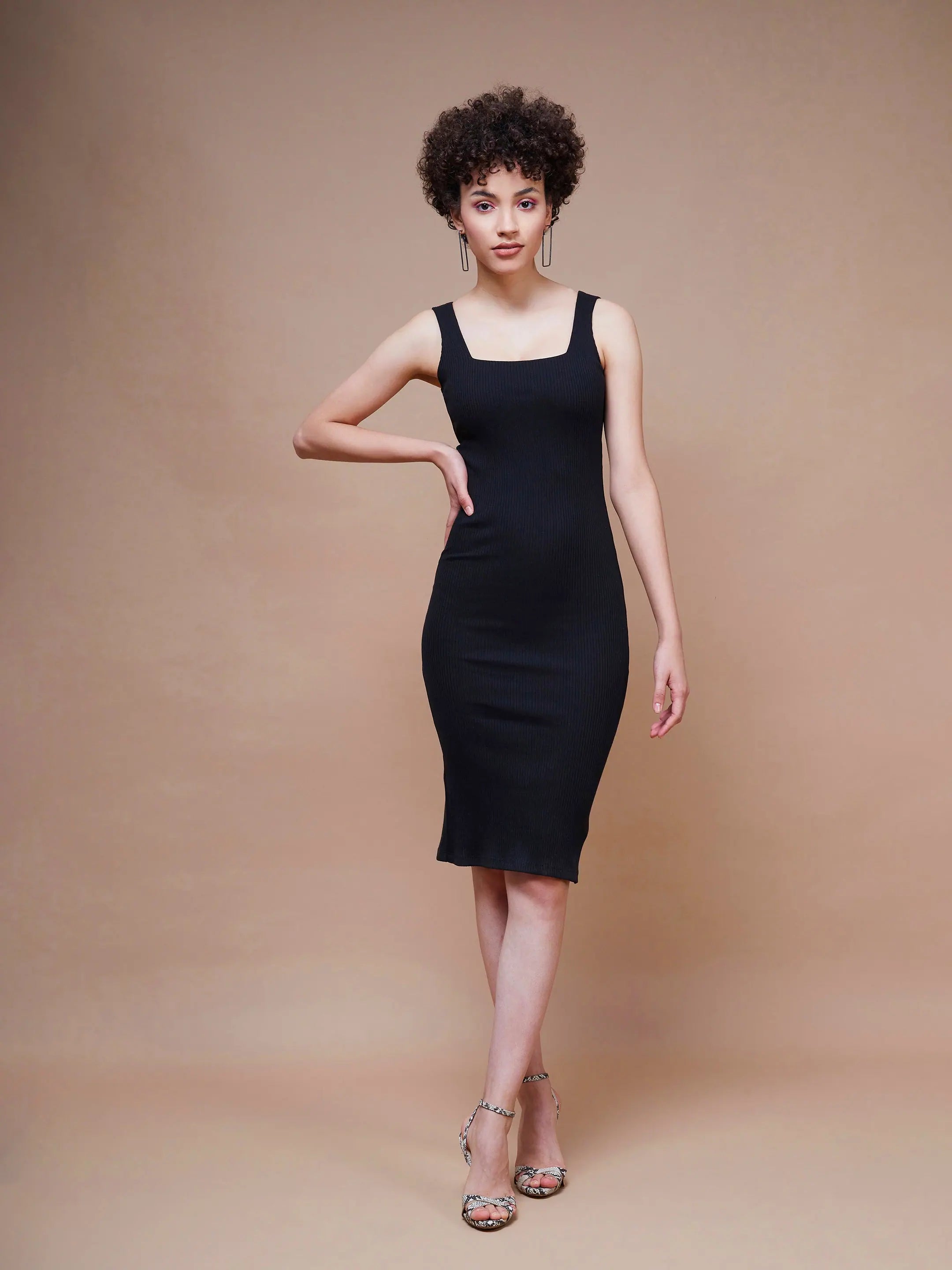 Black Rib Midi Dress - Casual or Ethnic Lehenga Inspired Style