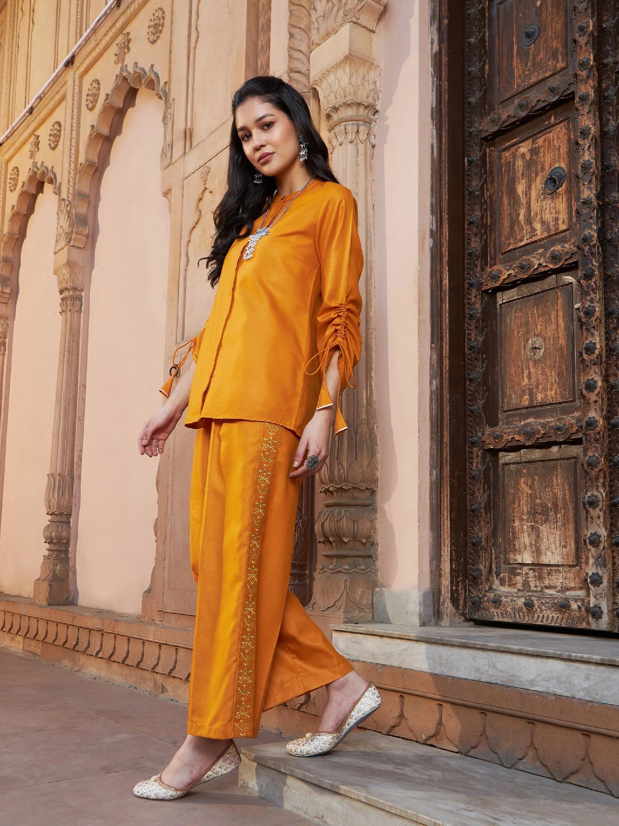 Embroidered Mustard Jumpsuit Set | Women's Tops & Shirts