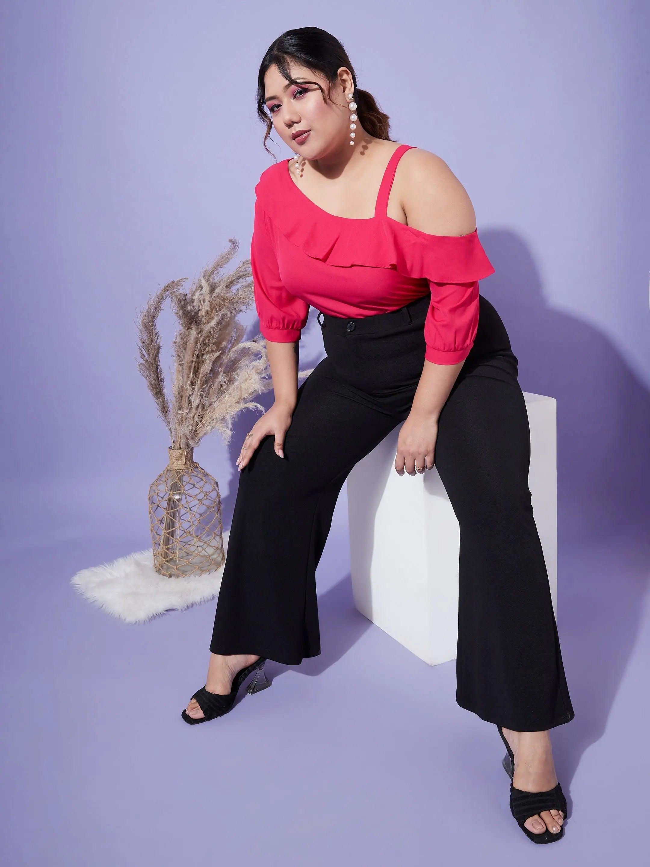 Magenta One Shoulder Ruffle Top | Stylish Women's Top