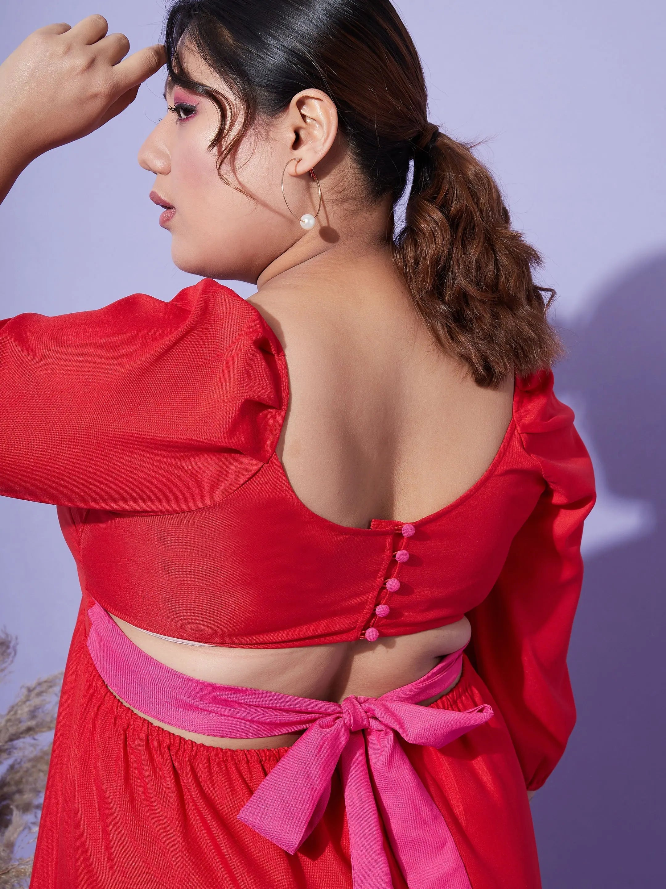 Red Midi Dress - Back Tie & Cutout Detail | Women's Fashion