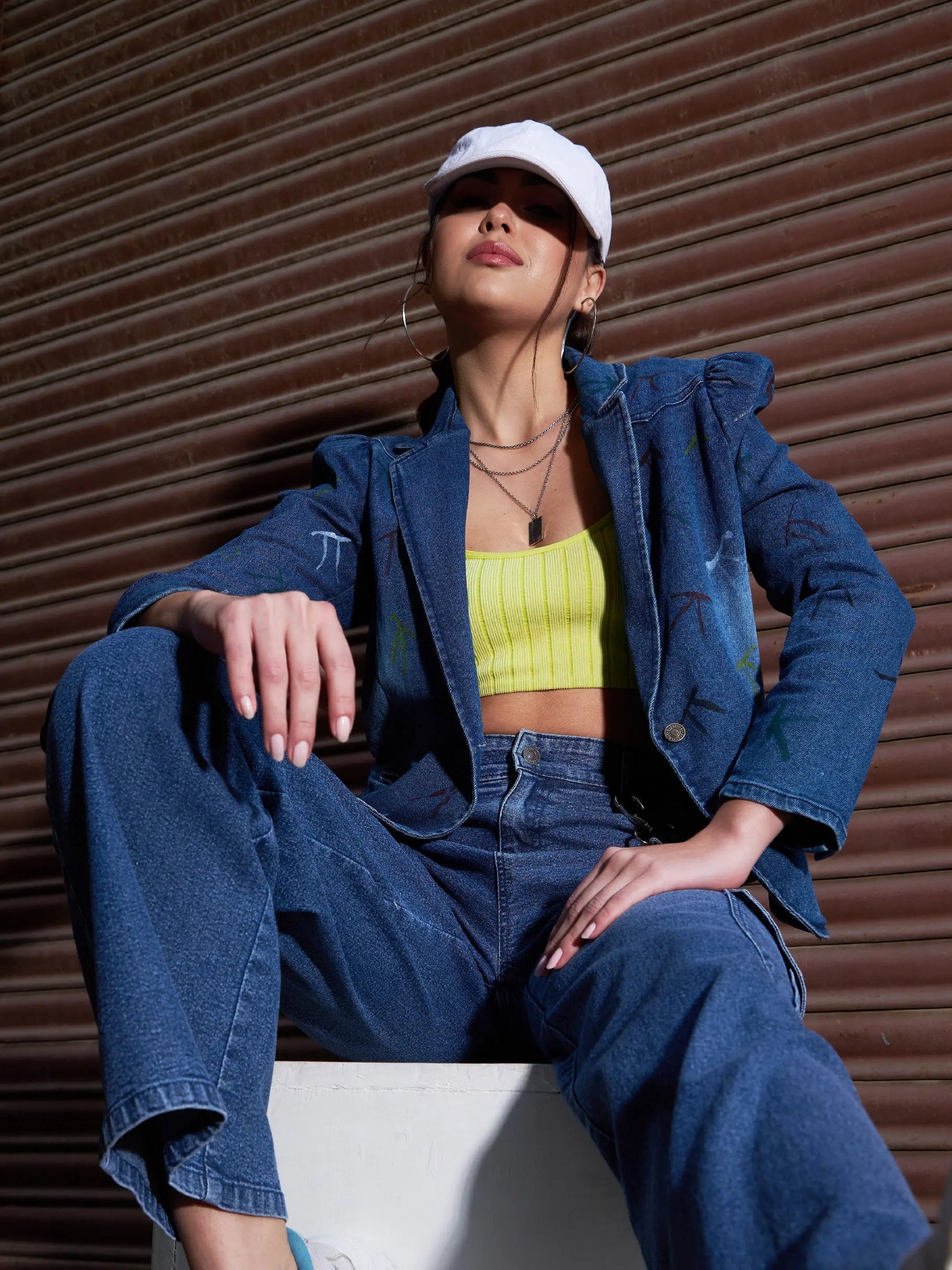 Denim Paint Strokes Blazer | Women's Western Wear Outfit