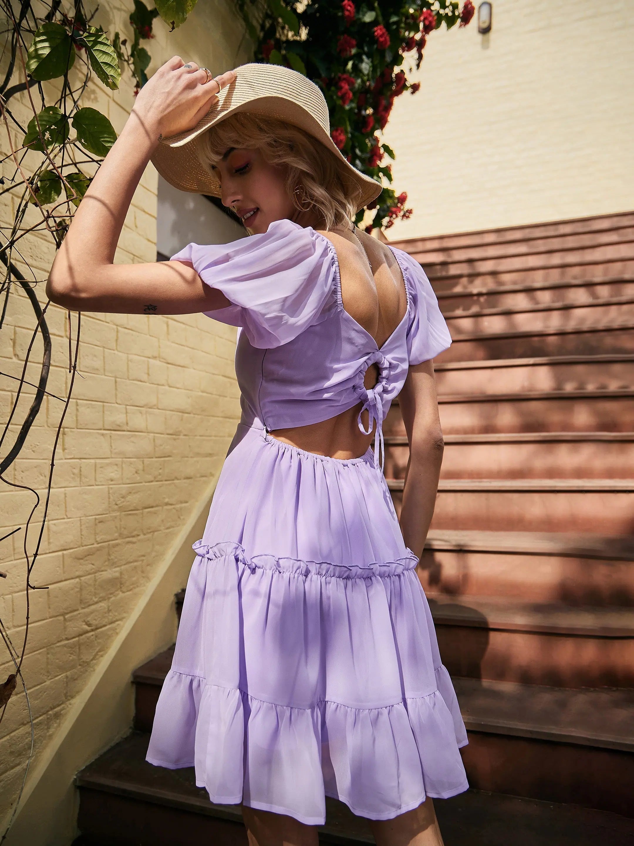 Lavender Skater Dress - Sweetheart Neck Women's Dress