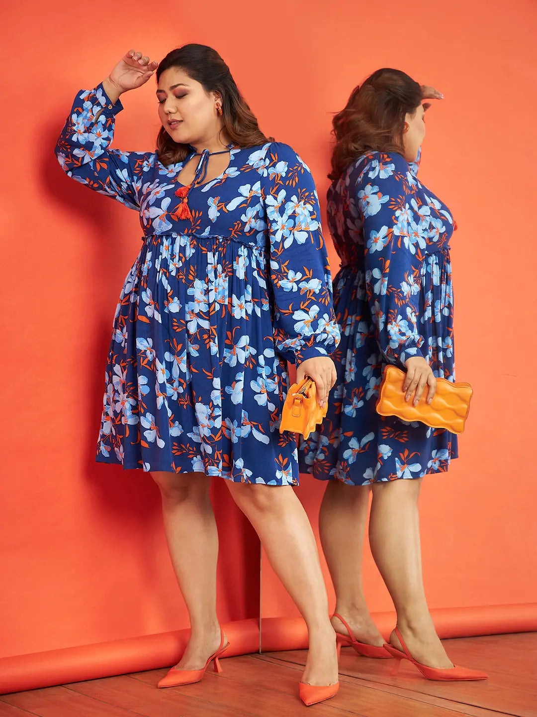 Blue Floral Skater Dress | Women's Designer Lehenga Look