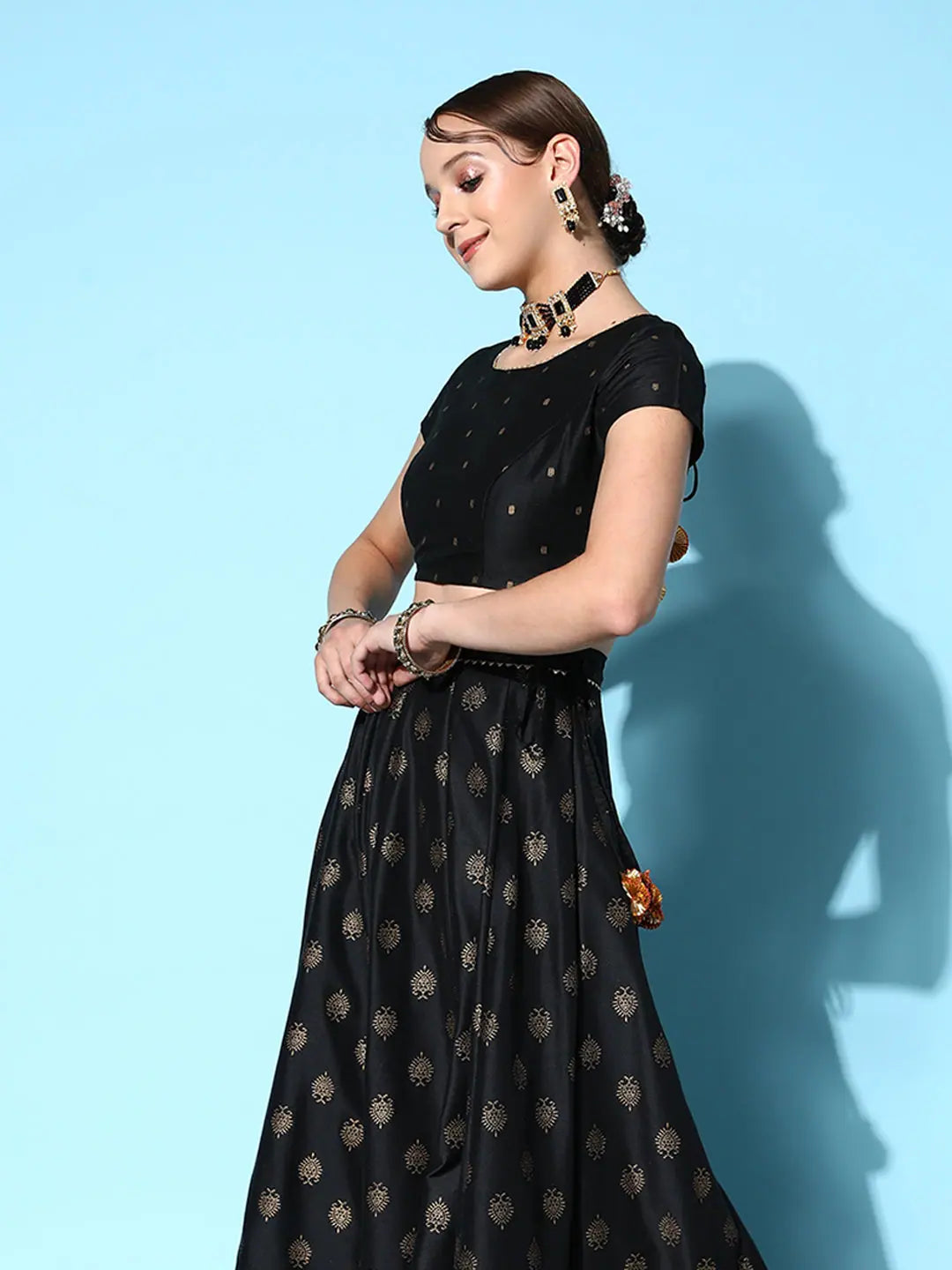 Black Crop Top - Women's Lehenga, Ethnic Lehenga