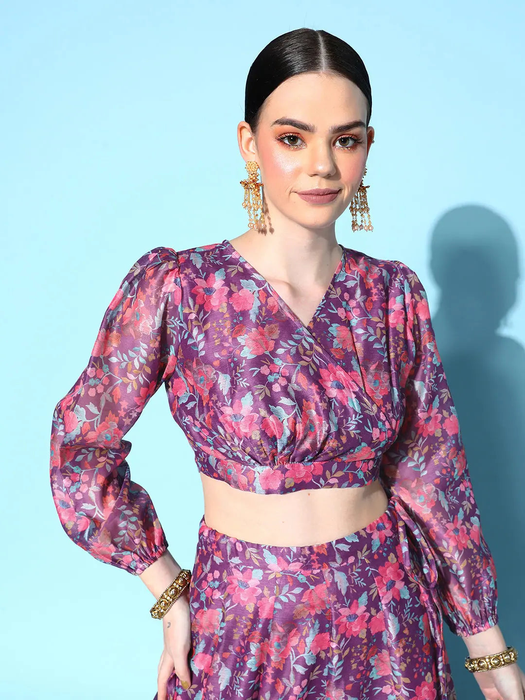 Purple Floral Wrap Crop Top | Festive Lehenga | Lehenga Choli